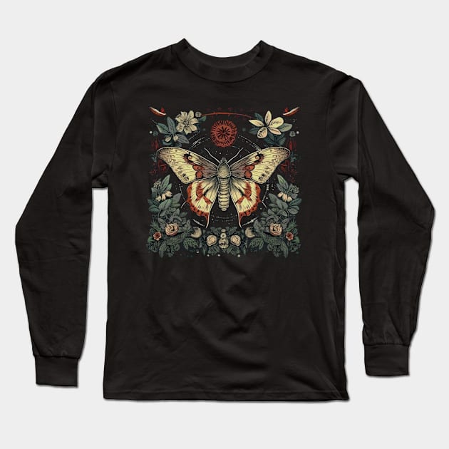 Mystic Moth with Magic Herbarium Long Sleeve T-Shirt by Unelmoija